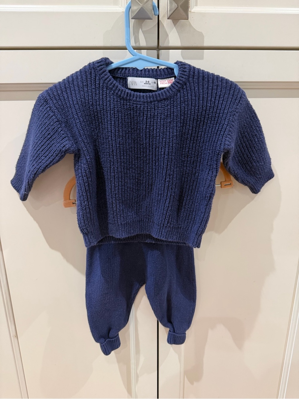 Zara 3-6m Baby Knit Sweater & Pants Set - Navy